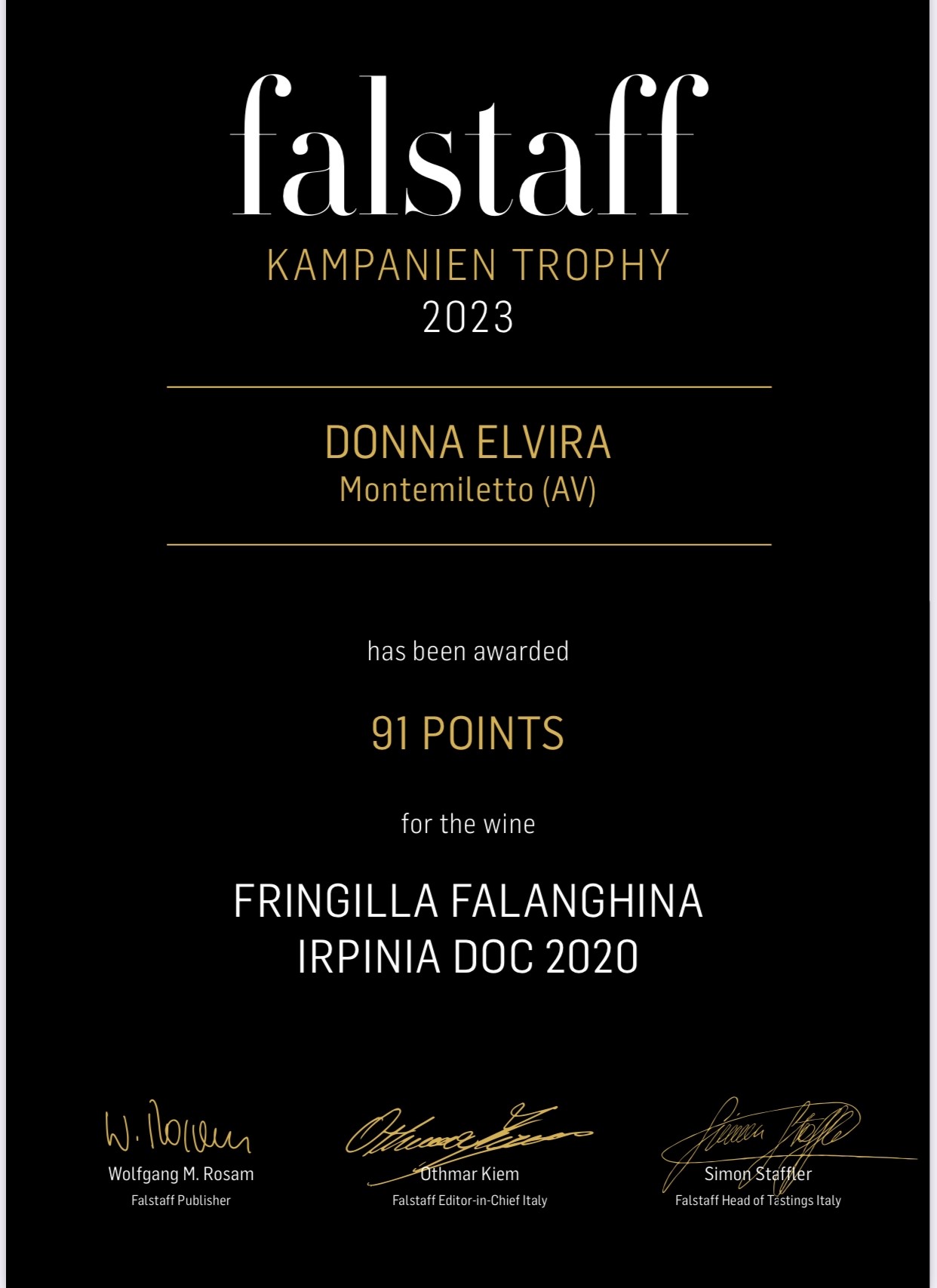 Premiazione Falstaff Trophy Kampanien 2023